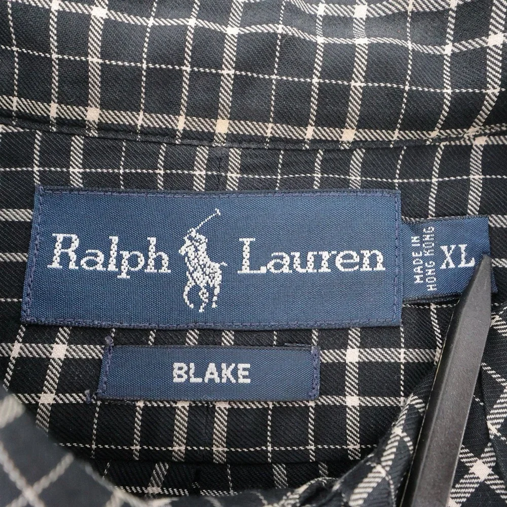 Vintage Polo Ralph Lauren Plaid Button Down Shirt Black Long Sleeve Mens XL